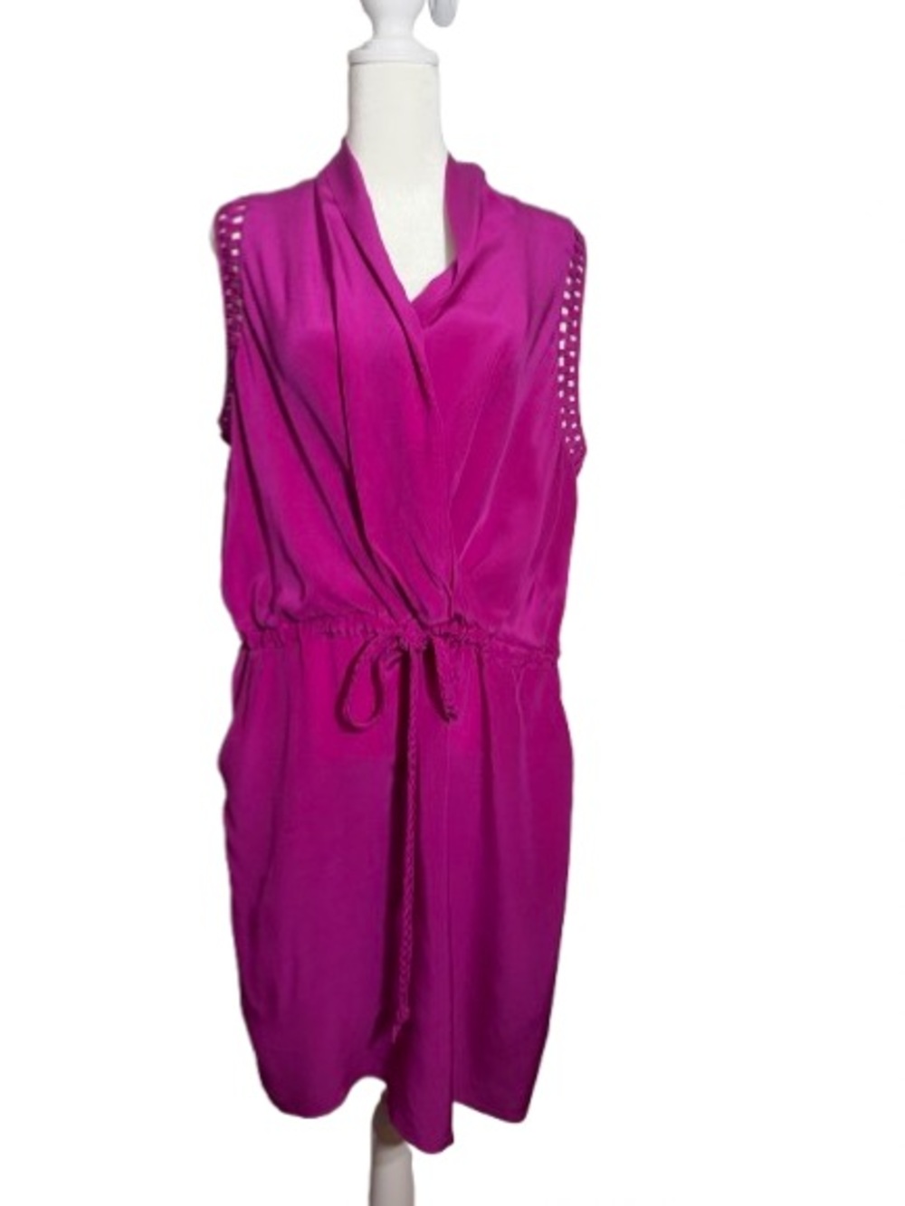 Charlie Jade 100% Silk Sleeveless Fuchsia Drawstring Waist Dress